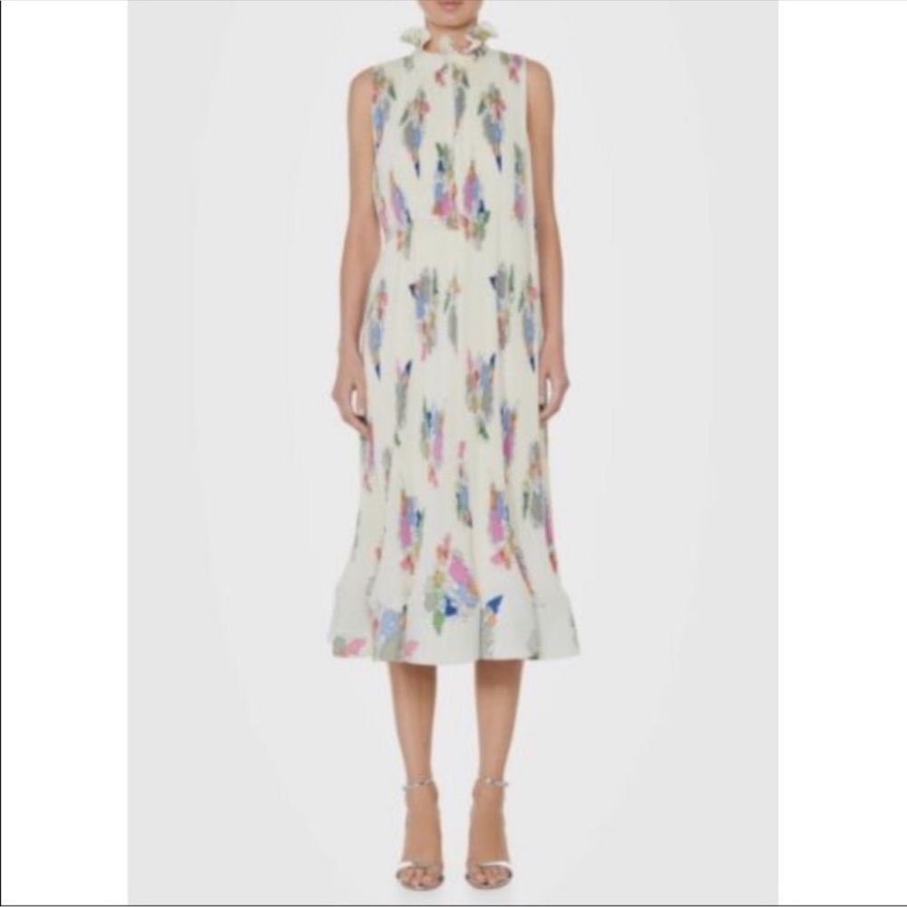 Tibi sleeveless plisse Camellia pleated floral dress